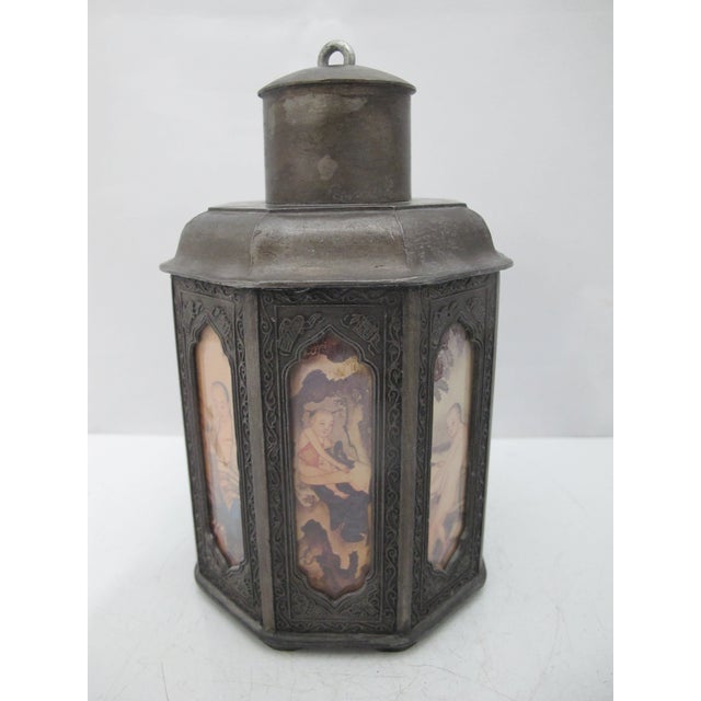 Chinese Chinese Pewter Octagonal Tea Caddy With Inset Painted Erotic Art Panels For Sale - Image 3 of 13