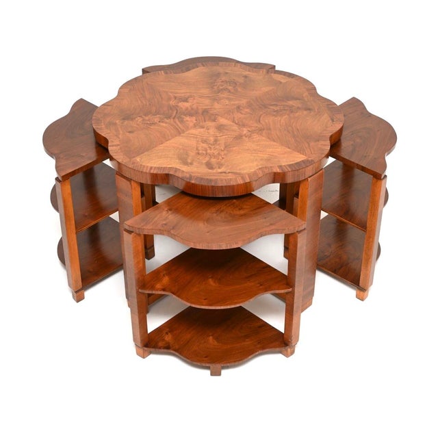 Mid-Century Modern Art Deco Burr Walnut Nesting Coffee Table attributed to Harry and Lou Epstein, 1930, Set of 5 For Sale - Image 3 of 12