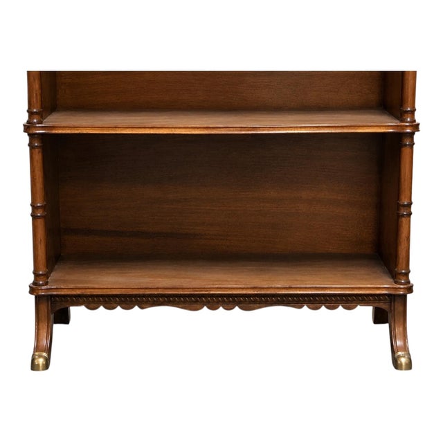 1970s Regency Revival Faux Bamboo Carved Walnut Bookcase For Sale - Image 4 of 7