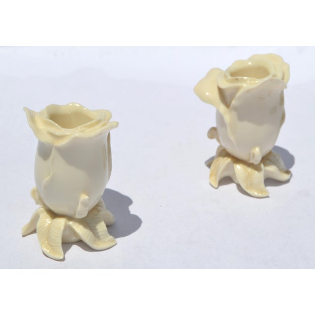Lenox Mid-20th Century Lenox Rose Shaped Ceramic Fine Bone China Candle Holders, Pair For Sale - Image 4 of 13