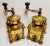 1 pair of very decorative old brass coffee grinders over 2 kg per mill, crank with wooden handle with motif on the...