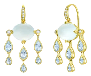 Nina Zhou Rainy Day Aquamarine Diamond Chandelier Drop Earrings in 14k Yellow Gold - A Pair