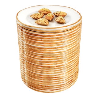 Large Vintage Jar Trompe l'Oeil Plates & Walnuts Christine Viennet Style For Sale