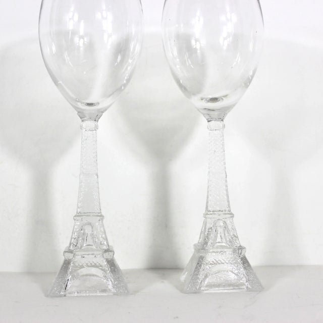 Shabby Chic Vintage Pair of Eiffel Tower Wine Glasses For Sale - Image 3 of 8