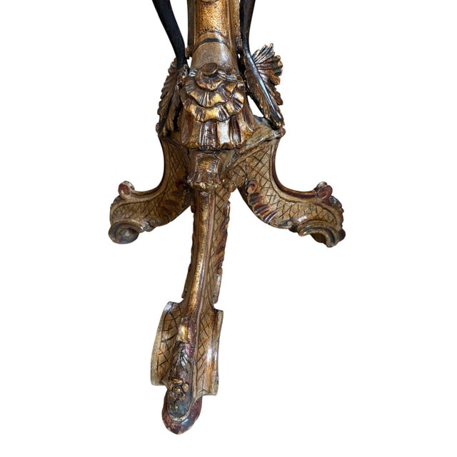 Gold Pair of Mid-19th Century Italian Polychrome & Gilt Figural Pedestal Tables For Sale - Image 8 of 10
