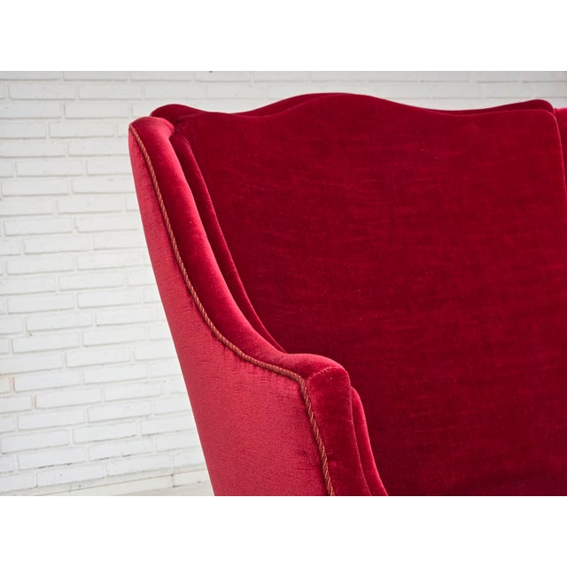 Danish Highback Armchair in Velour with Ash Legs, 1970s For Sale - Image 9 of 18