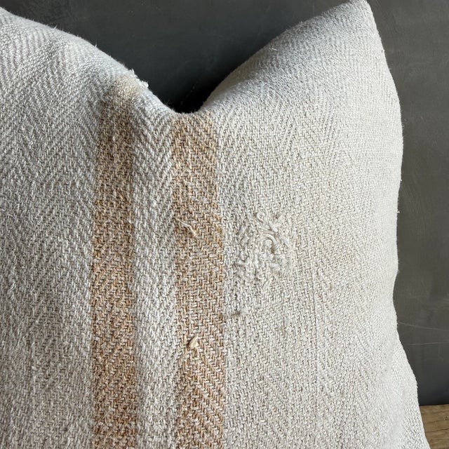Textile Vintage Stripe Grain Pillow With Down Insert For Sale - Image 7 of 7