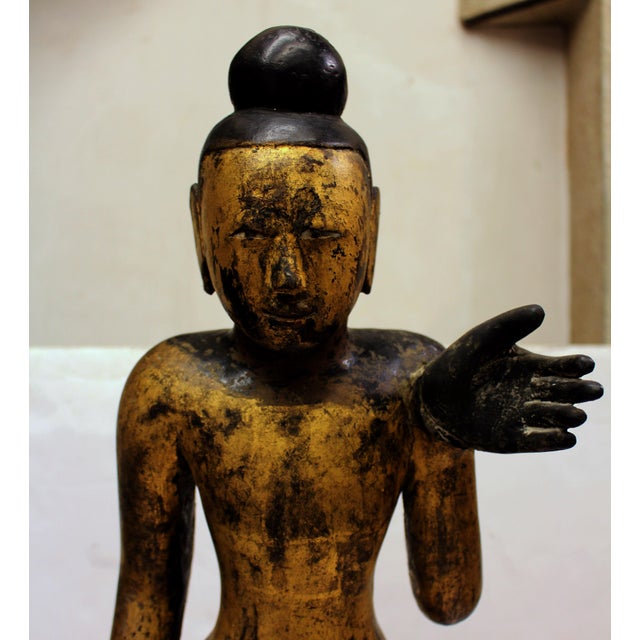 Early 20th Century Burmese Wood Buddha in Mudras Posture Statue For Sale - Image 5 of 9