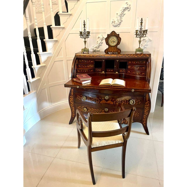 Antique 18th century quality mahogany floral marquetry inlaid cylinder bureau having a fantastic quality mahogany floral...