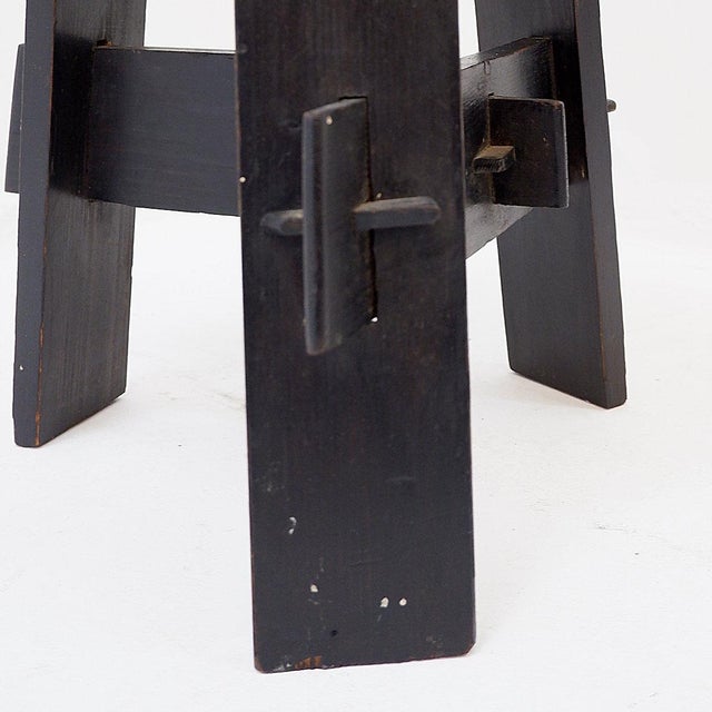 Vintage Black-Stained Wooden Tripod Stool with Tenon Joints For Sale - Image 5 of 13