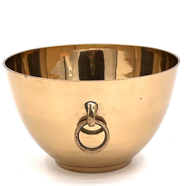 Vintage 1960s Brass Bowl With Elephant Head Rings, Mid-Century Ice Bucket or Planter For Sale In New York - Image 6 of 9