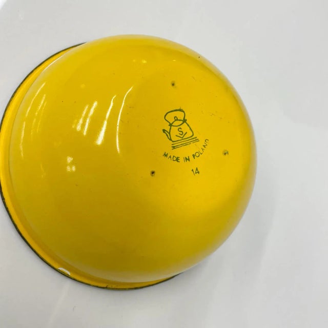 1970s 1970s Yellow White & Black Modern Poland Huta Silesia Enamelware Bowl For Sale - Image 5 of 7