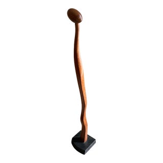1990s Tall Abstract Wood Sculpture Signed For Sale