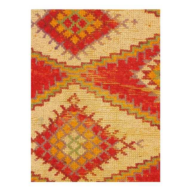 Beautiful Colorful Long and Narrow Vintage Moroccan Rug, checkered medallions, humanoid figures and ancient protection...