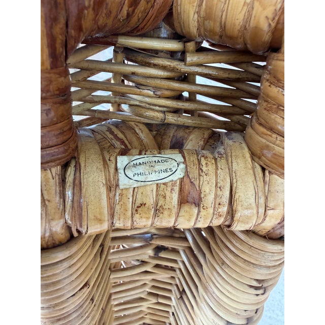 Vintage Handwoven Braided Rattan Console Table Glass Insert For Sale - Image 10 of 12