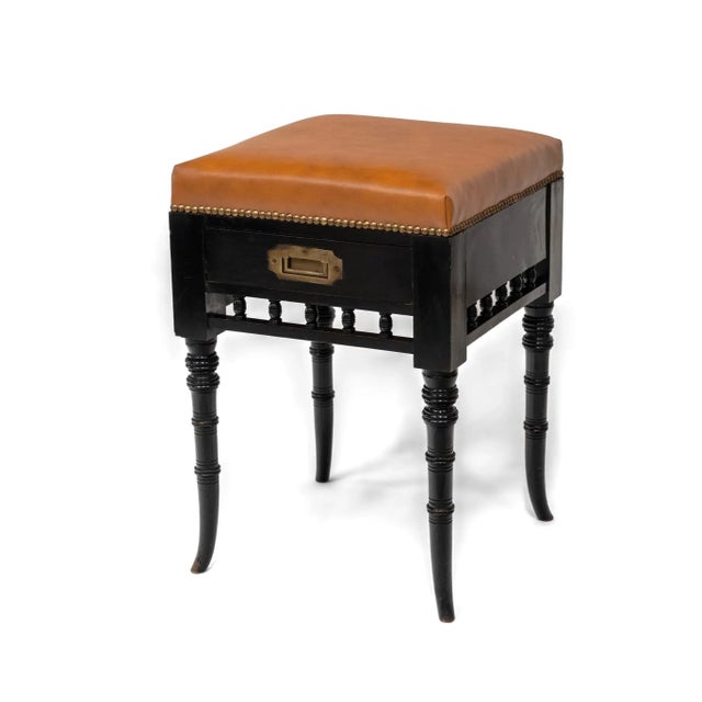 Aesthetic Movement Ebonised & Leather Piano Stool with Drawer, 1880s For Sale - Image 10 of 10
