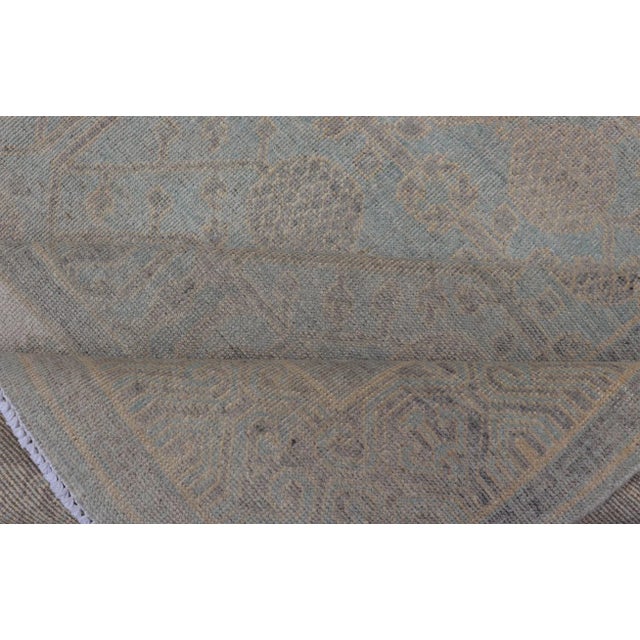 Afghan Khotan Rug With Geometric Design in Shades of Light Blue and Taupe For Sale - Image 11 of 12