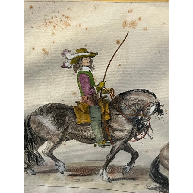 Framed 18'th C Colored Engravings From William Cavendish's Book on Horsemanship a Pair For Sale In Chicago - Image 6 of 12