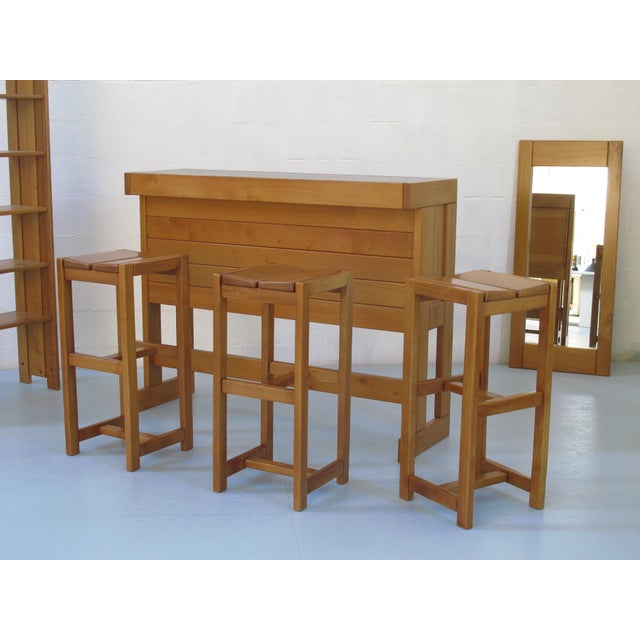 Bar and 3 High Stools in Wood from Regain, 1983, Set of 4 For Sale - Image 3 of 11