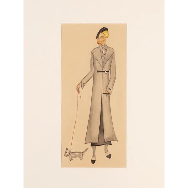 1920s Art Deco Fashion Drawings I, Gouache on Paper, Framed For Sale - Image 5 of 13