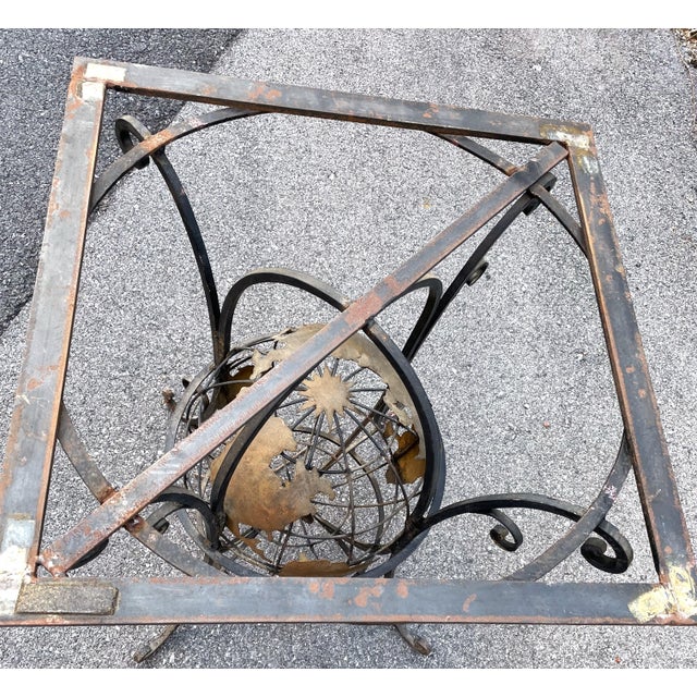 Wrought Iron World Globe Centered Table W/ Inlaid Marble Chess Board Top For Sale - Image 10 of 12