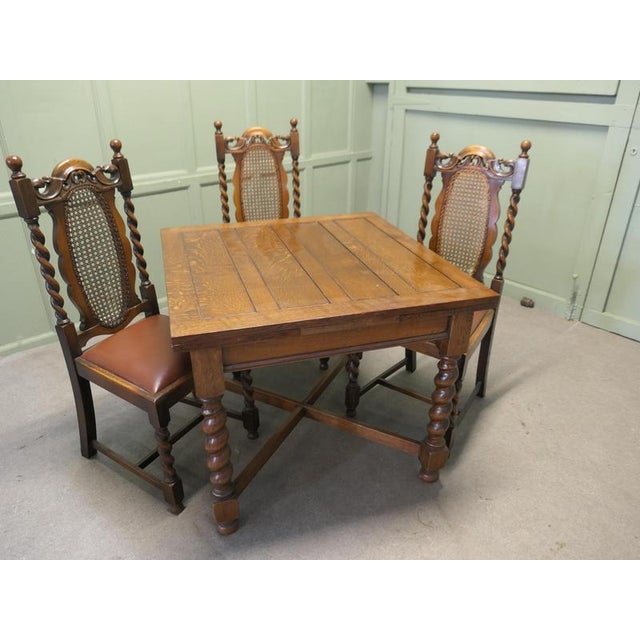 Wood Oak Barley Twist Draw Leaf Table and Chairs, 1890, Set of 7 For Sale - Image 7 of 8