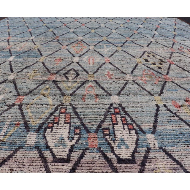Modern Hand-Knotted Moroccan Rug with All-Over Geometric Design in Wool in Blue. Keivan Woven Arts; rug AFG-64397 country...