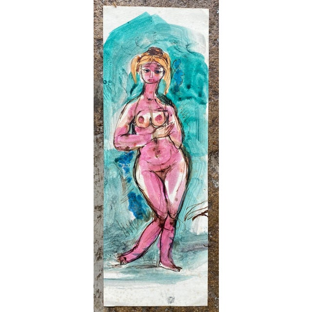 MCM nude figure watercolor by Scottish artist Sydney d'Horne Shepherd (1909 - 1993). The artist's name is on the back.