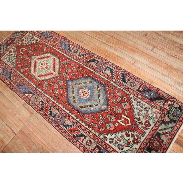 Antique Zabihi Collection Persian Heriz Small Runner - 2'8" x 6'10" For Sale - Image 4 of 8