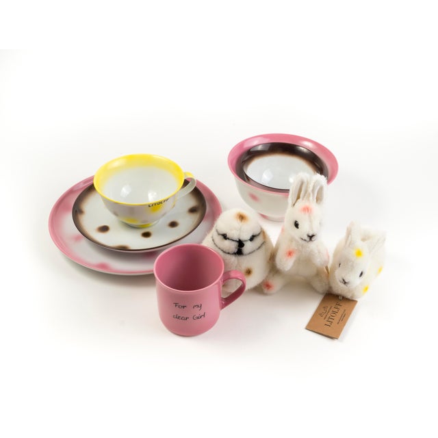 Pink Yellow Dots Porcelain Collection Tea Cup from Litolff For Sale - Image 8 of 12