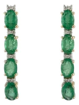3.45ct Dark Green Emerald Art Deco 14k Gold Earrings With Diamond- A Pair