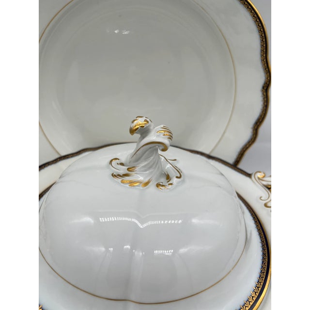 Ceramic 2 Pc, Meissen Porcelain Cobalt & Gold Rim Decorated Soup Tureen, Under Platter For Sale - Image 7 of 10