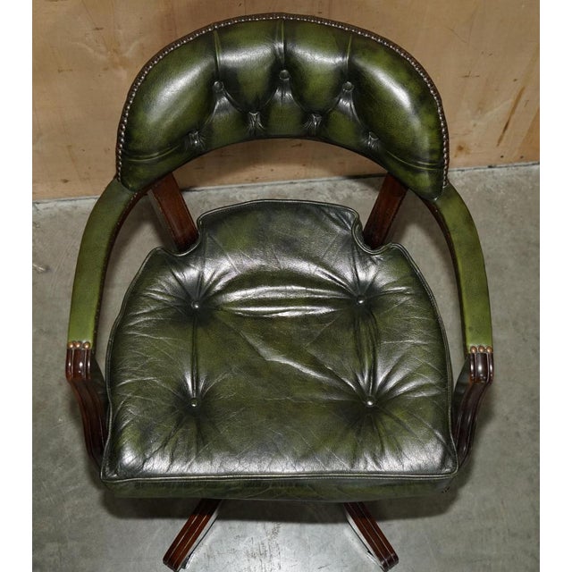 Animal Skin Vintage Chesterfield Captain's Chair in Bottle Green Tufted Leather For Sale - Image 7 of 18