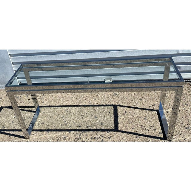 Mid-Century Modern 1970s Mid Century Modern Chrome and Glass Sofa Table For Sale - Image 3 of 6