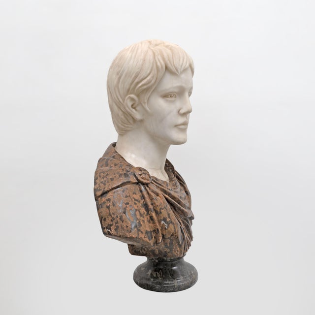 Polychrome Bust of a Roman Emperor, 20th Century, Marble For Sale - Image 6 of 10