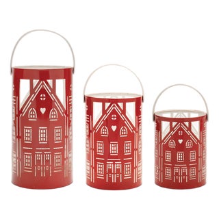Punched Metal House Lantern (Set of 3) For Sale