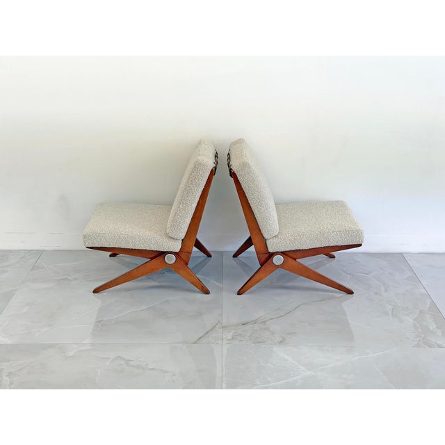 Beige Pierre Jeanneret Scissor Lounge Chairs, Knoll, 1965, Original Cushions Included For Sale - Image 8 of 15