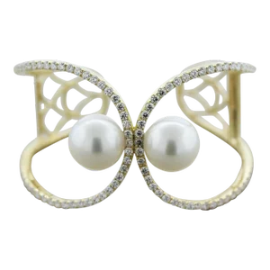South Sea Pearl Diamond Gold Cuff Bracelet