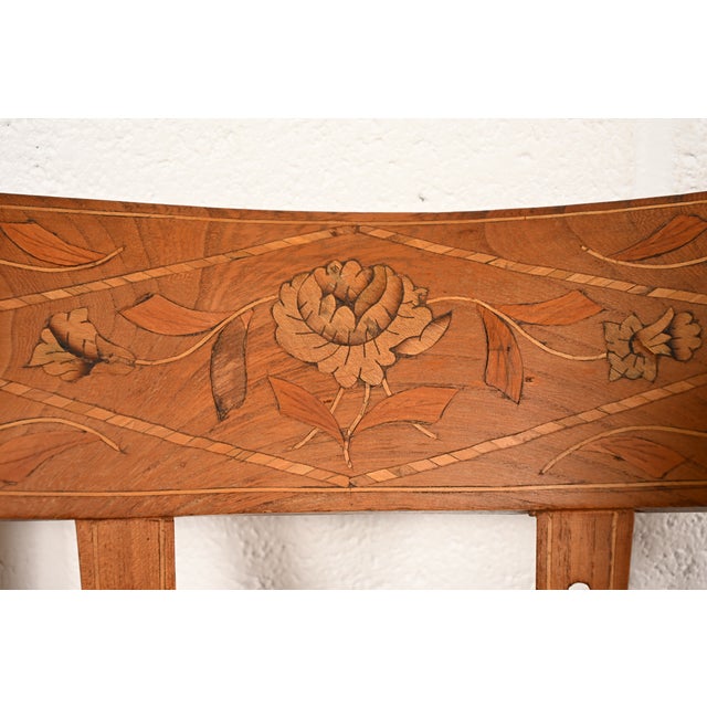 Antique Italian Regency Fruitwood Inlaid Marquetry Side Chairs or Dining Chairs, Pair For Sale - Image 9 of 17