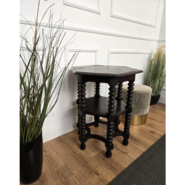 Gold Antique Italian Hexagonal Walnut Side Table, 1890s For Sale - Image 8 of 9
