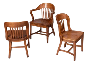Group of 3 Solid Wood Bankers or Library Chairs Early 20th Century