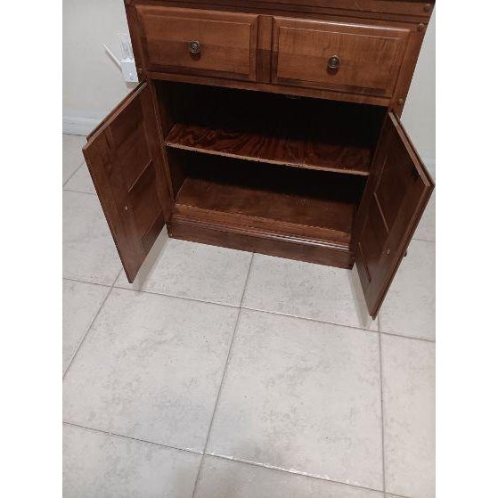 English Vintage Wooden Storage Cabinet Two Small Drawers Shutter Door Heywood Wakefield For Sale - Image 3 of 7