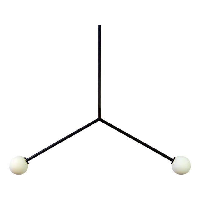 Y Pendant Small, Black, 23in H, 3 Inch Glass Globes, by Research.Lighting, Modern, Minimal Hanging Light For Sale