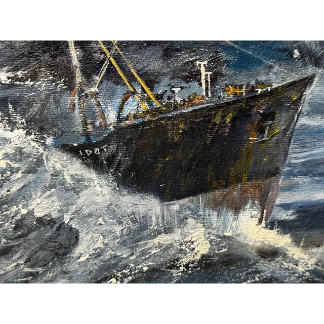 White Oil Painting Kingston Peridot (H591), Fishing Trawler Tragedy Lost in the Arctic Gale, January 1968 Framed For Sale - Image 8 of 18