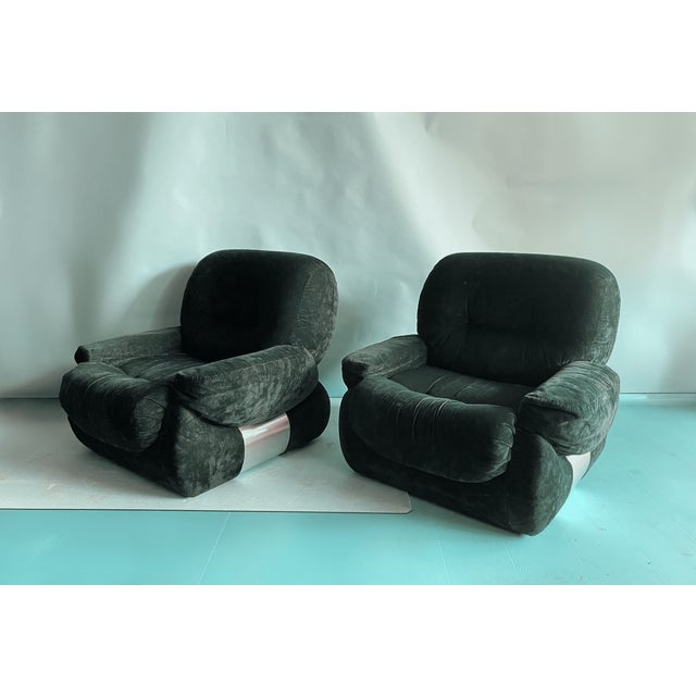 Italian Green Velvet Lounge Chairs,1970s, Set of 2 For Sale - Image 13 of 15
