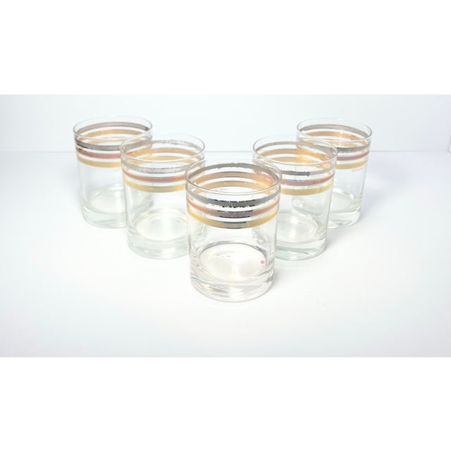 Mid-Century Modern 1960s Mid-Century Culver Gold Silver Copper Band Old Fashioned Tumbler Glasses - Set of 5 For Sale - Image 3 of 5