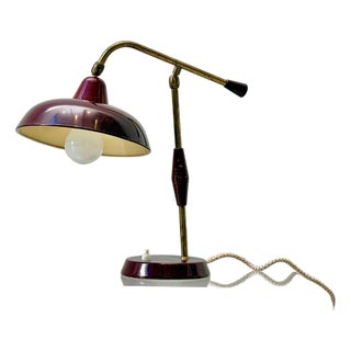 Table Lamp with Brass Arm and Lacquered Metal Shade, Italy, 1950s For Sale