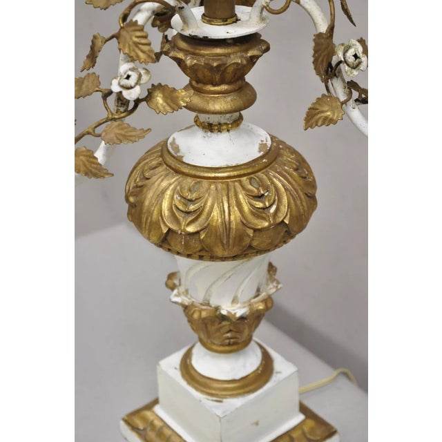 Vintage Italian Hollywood Regency Giltwood White & Gold Candelabra Table Lamp For Sale - Image 9 of 12