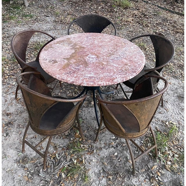 Marble + Iron Cleo Baldon-Style Dining Table + 5 French Bistro Chairs For Sale - Image 11 of 17