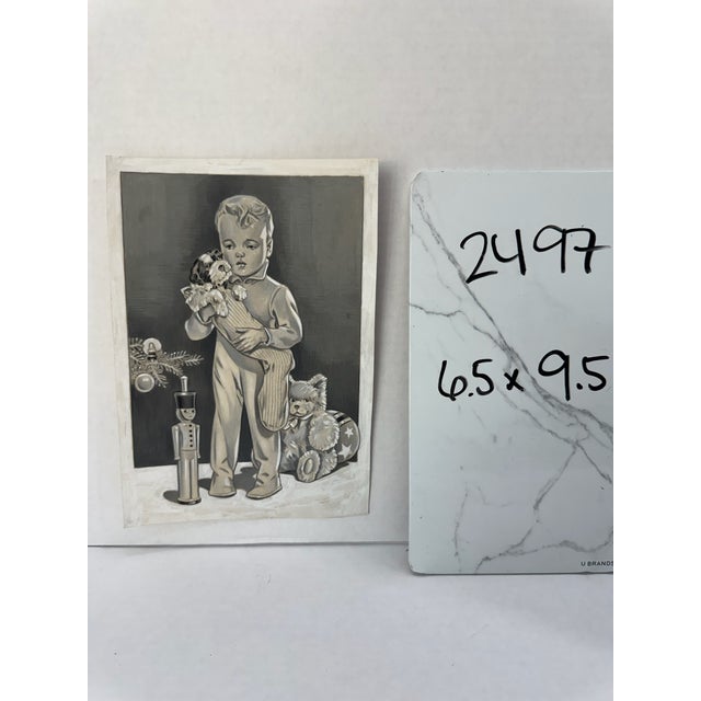 1940s Original Signed Graphite Illustration of Child Holding Christmas Stocking With Toys, 9.5 × 6.5 In. For Sale In Atlanta - Image 6 of 6